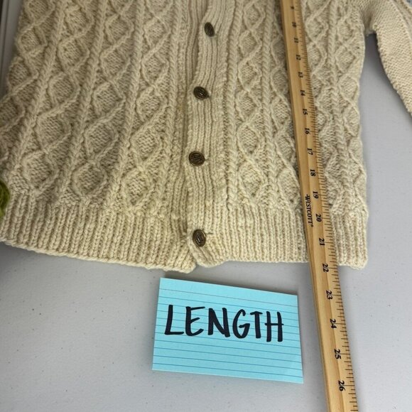 Vintage Aran Style  Fisherman Rustic Cable Knit Wool Button Down Cardigan - Picture 11 of 12